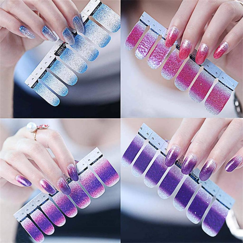 Glitter Gradient Color Full Wraps Polish Stickers Decal Strips Self-Adhesive Sets For Women Girls