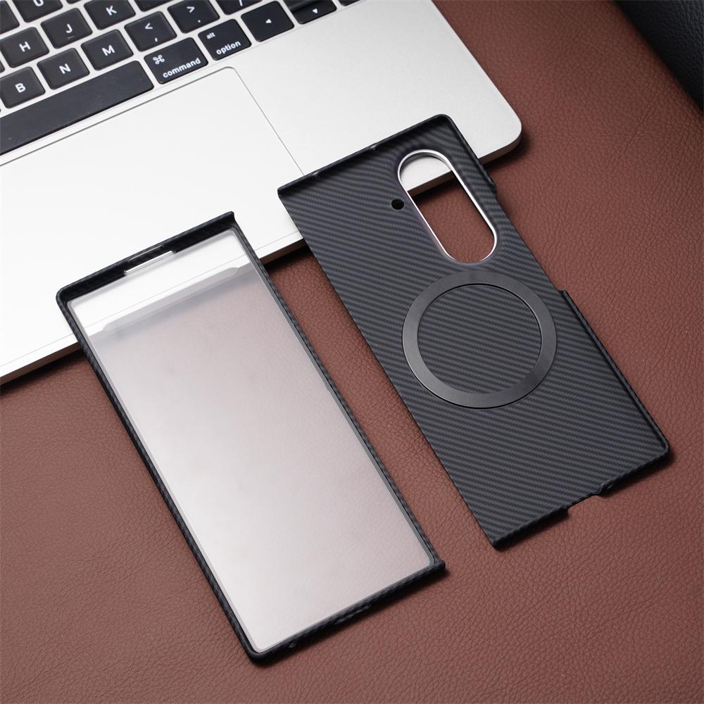 Per Samsung Galaxy Z Fold 7 Pellicola Protettiva in Vetro Temperato Custodia con Motivo in Fibra di Carbonio Per Copertura Magnetica Magsafe Z Fold 6 5 4 3