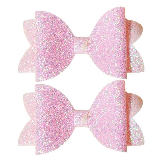 Colorful Hair Accessories for Photoshoots 2Pcs Solid Color Glitter Bow Clip Girls, Double Layer Sparkling Non Slip Clips Children Hairpin, Decorative