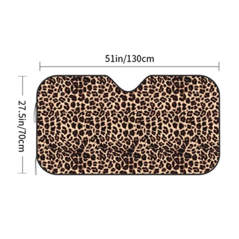 For Car Leopard Print Sunshade Car Front Windscreen Sunscreen Heat Insulation Sunshade Retractable