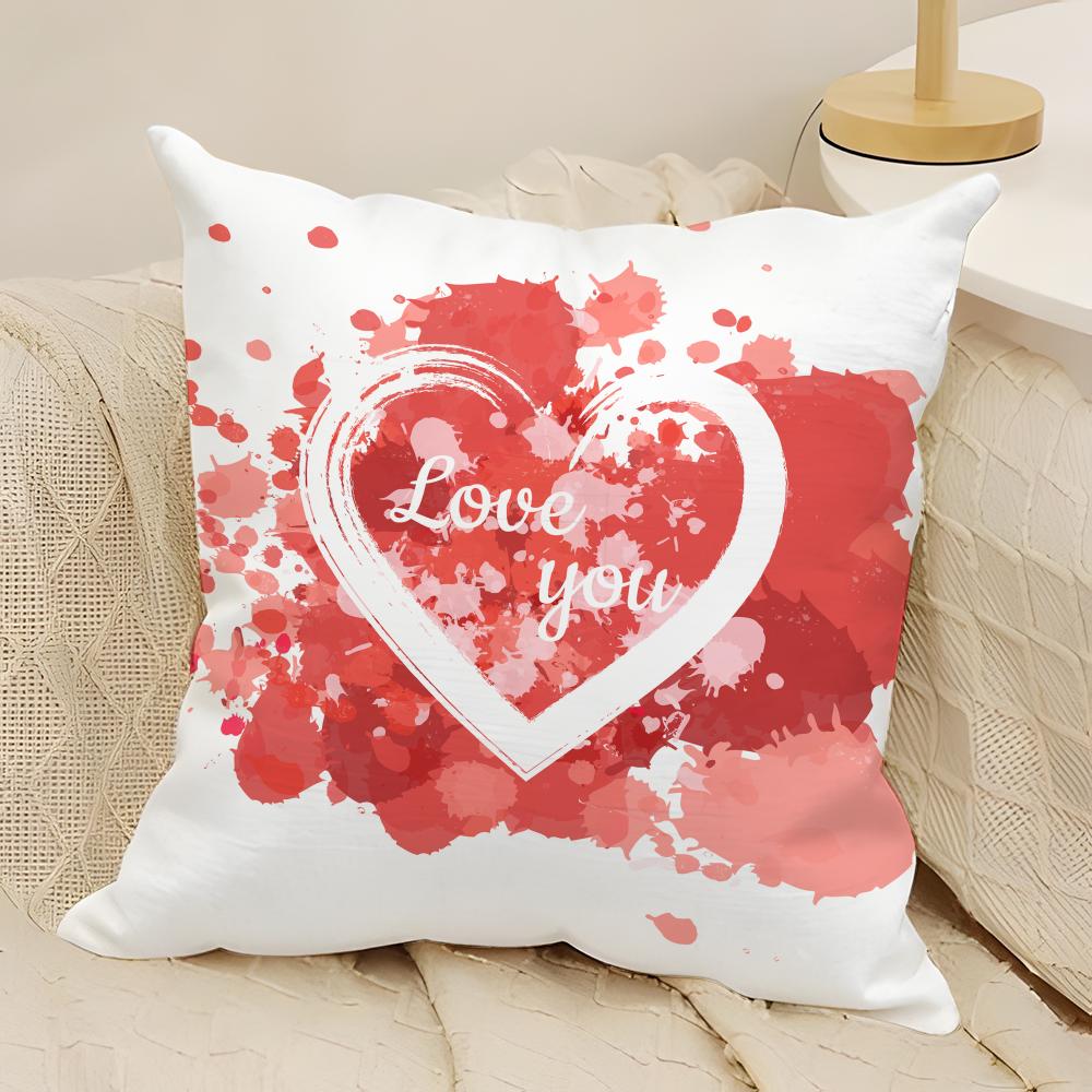 Valentine Red Heart Pillow Case Natural Linen Double-Sided Printing Sofa Home Decor Cushion Cover