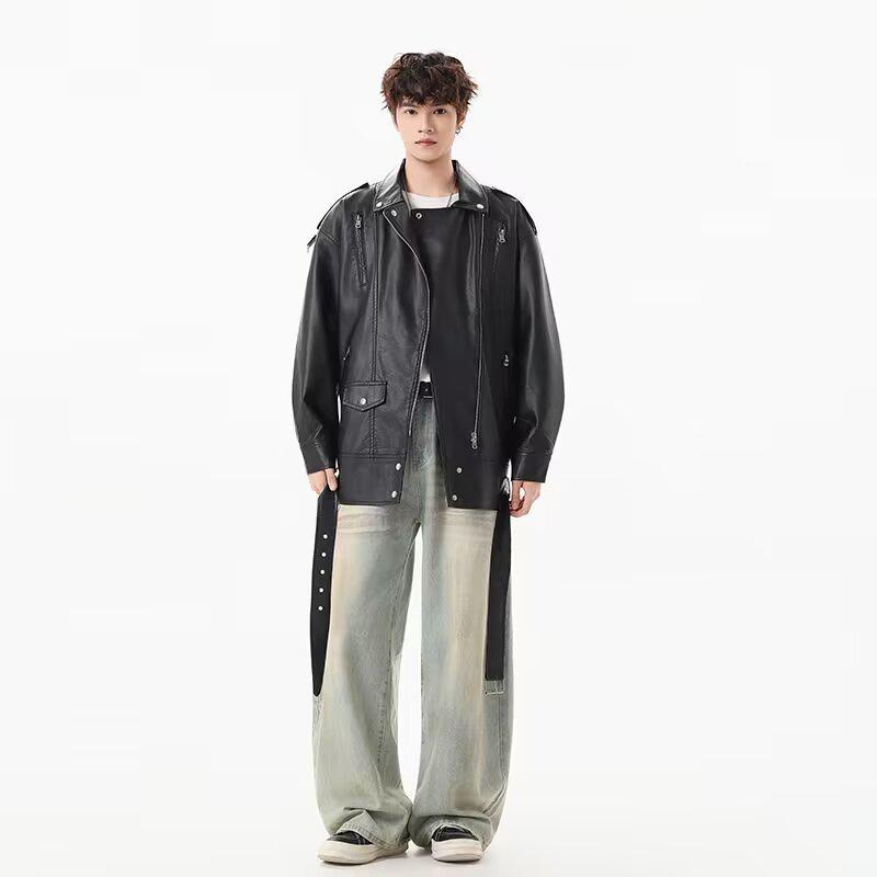 Men's Oversized PU Leather Jacket - Korean Style, Autumn/Winter Motorcycle Cool Scoundrel Design