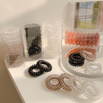 9Pcs/Box Women Telephone Wire Elastic Hair Bands Transparent Rubber Bands Spiral Hair Ties Accessories for Girls Kids