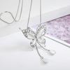 1pc Elegant Y-Shaped Necklace with Sparkling White Butterfly Pendant - Long, Dangling Rhinestone & Zinc Alloy Chain, Perfect for Everyday Fashion, Eve