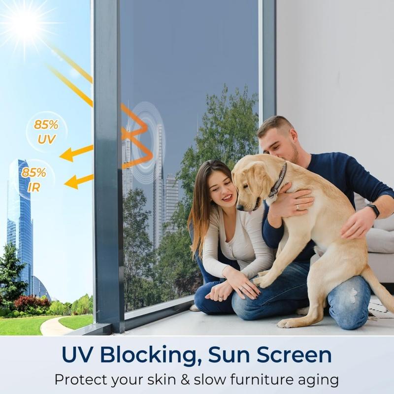 50x100cm Static Cling Window Tint One Way Daytime Privacy Film UV Blocking Heat Control Anti-Reflective for Home/Office Windows