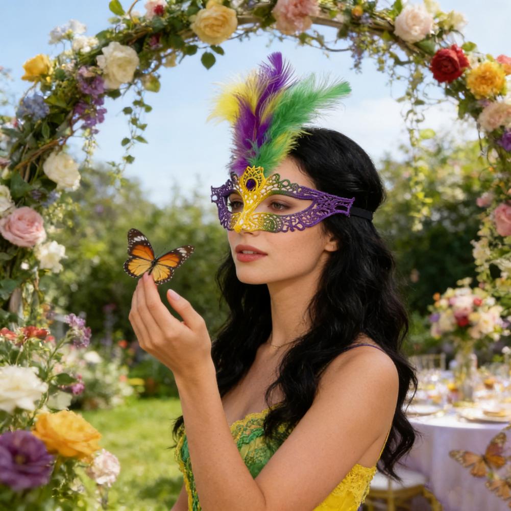 Purple Party Masque Party Masque Masquerade Carnival Feather Mask for Women Mardi Gras Lace Masque Purple Green Yellow Prom Ball