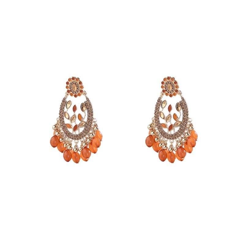 

Zoozmini Zhong Chuxi Same Style Exotic Ethnic Style Earrings Retro Bohemian Exaggerated Earrings Hollow Earrings Orange