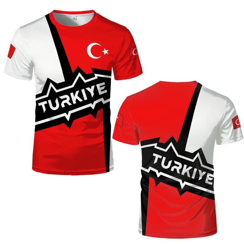 Türkiye Flag 3D Printed T-shirt Türkiye Style Pattern Men's Top Summer Fashion Football Short Sleeve Sweatshirt