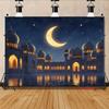 2D Arabian Night Backdrop, Glowing Mosque and Starry Sky Background Banner