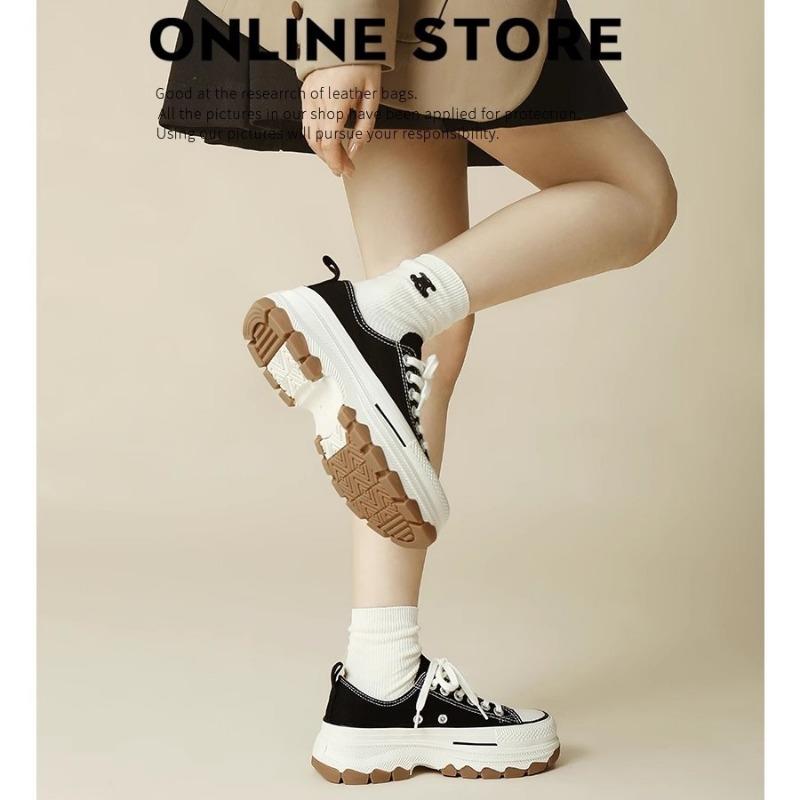 Tide canvas shoes thick sole wavy bottom low top heightening big head versatile casual sports shoes little white shoes women