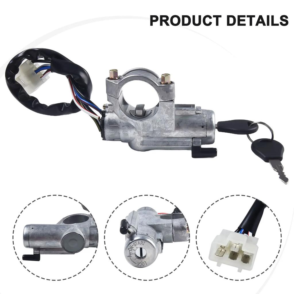 Ignition Switch w/ Lock Cylinder for Nissan D21, Pickup, Pathfinder, Direct Replacement, Improved Heat Sink Silver