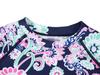 Tropical Plant Print Girls' Long-Sleeved Swimsuit Set with Ruffle Bottoms - Quick-Dry & Sun Protection