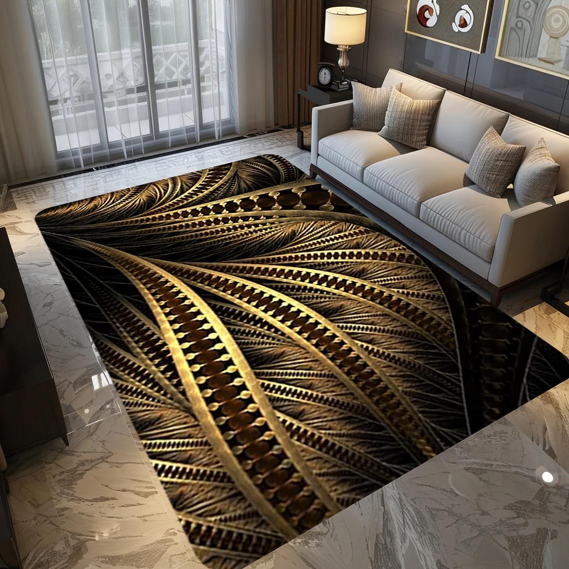 

Dark brown and golden chains Flannel-printed floor mats are slip-resistant Suitable living room bedroom terrace garden carpets 60x90cm