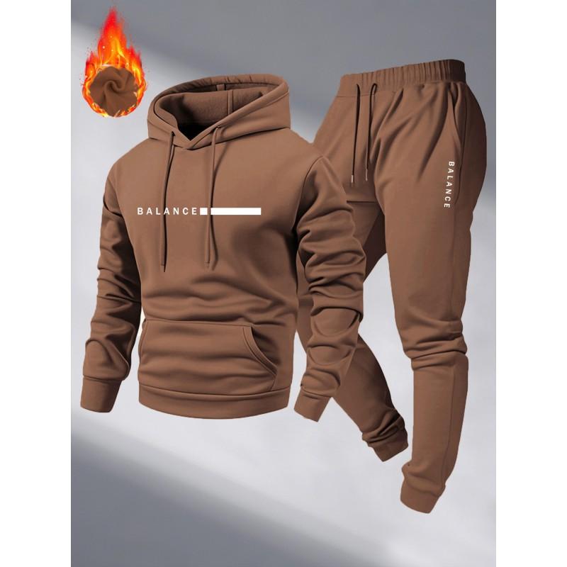 Mens Fleece Hoodie Tracksuit Set Warm Casual Sports Two Piece