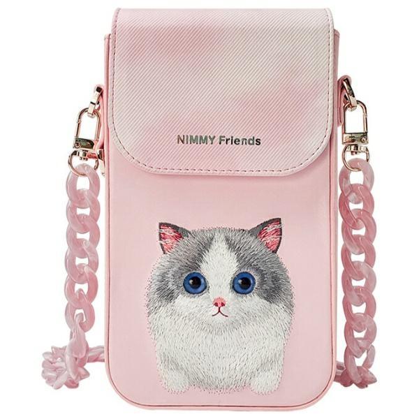 Nimmy Zestaw 3W1 Torebka Na Telefon +    Portfel + Etui Na Lokalizator Różowy/Pink Big Eyed Pet 2.0 Cat