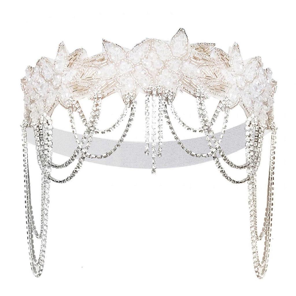 Elegant Crystal Flower Hairband for Female Masquerades Party Headpieces Shimmering Party Fringed Hairband for 1920s Party