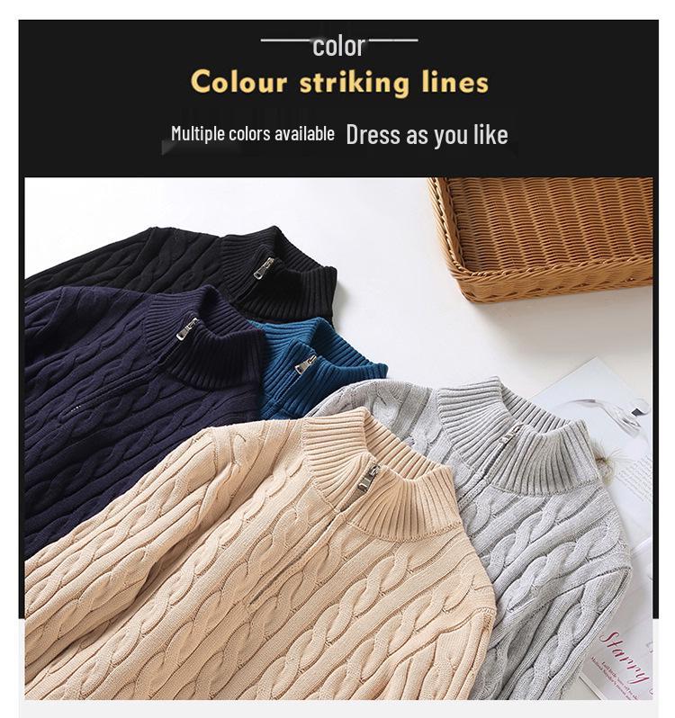 2025 Autumn/Winter Men's High Neck Thick Knit Zipper Cardigan Sweater