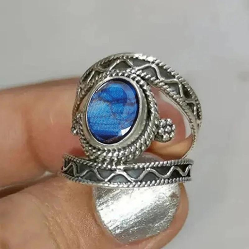 

Huitan Creative Blue Cubic Zirconia Rings for Women Exquisite Hollow-out Pattern Accessories Charming Versatile Party Zircon 10