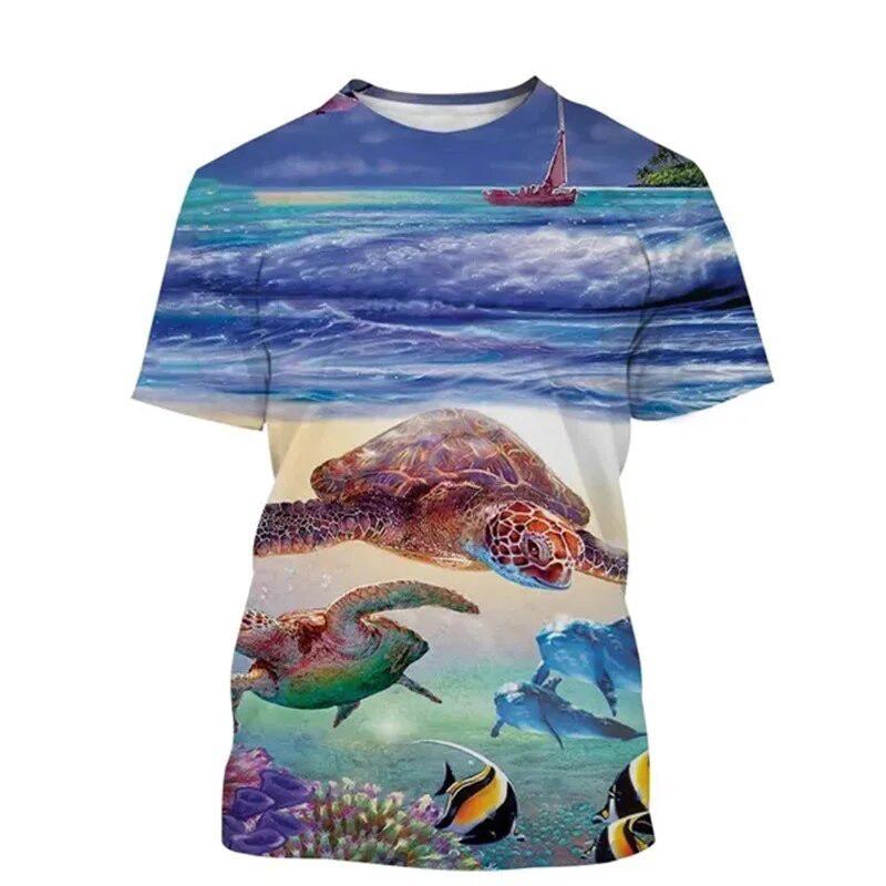 Underwater World Animal T-shirt Men's Clothing 3D Print Funny Sea Tortoise T Shirts Casual Harajuku Outdoor Trend Round Neck Tee