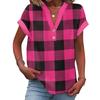Women's Casual Fashion V-Neck Button Plaid Printed Short Sleeve Top