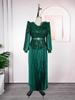 Plus Size Women Sequin V-Neck Maxi Dress Long Sleeve Pleated Satin Formal Evening Gown with Belt