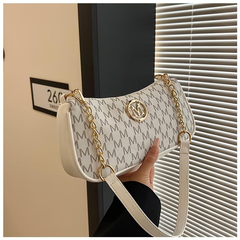 

Vintage Underarm Bag for Teenager Letter Print Crossbody Small Square Bag with Chain Shoulder Handbag Adjustable Crossbody Strap