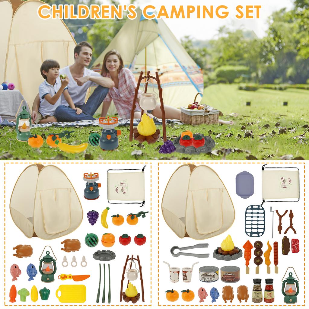 Kids Camping Set Indoor Outdoor Camping Gear Toys Montessori Skill Building Pop Up Play Tent Toys Kit for Children Playing