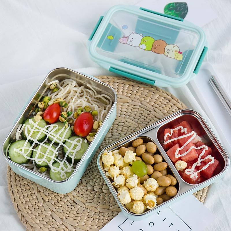 S náhodným vzorem Kreslený obědový box Nerezový Dvouvrstvý Nádoba na jídlo Přenosný Dětský Piknik Školní Bento