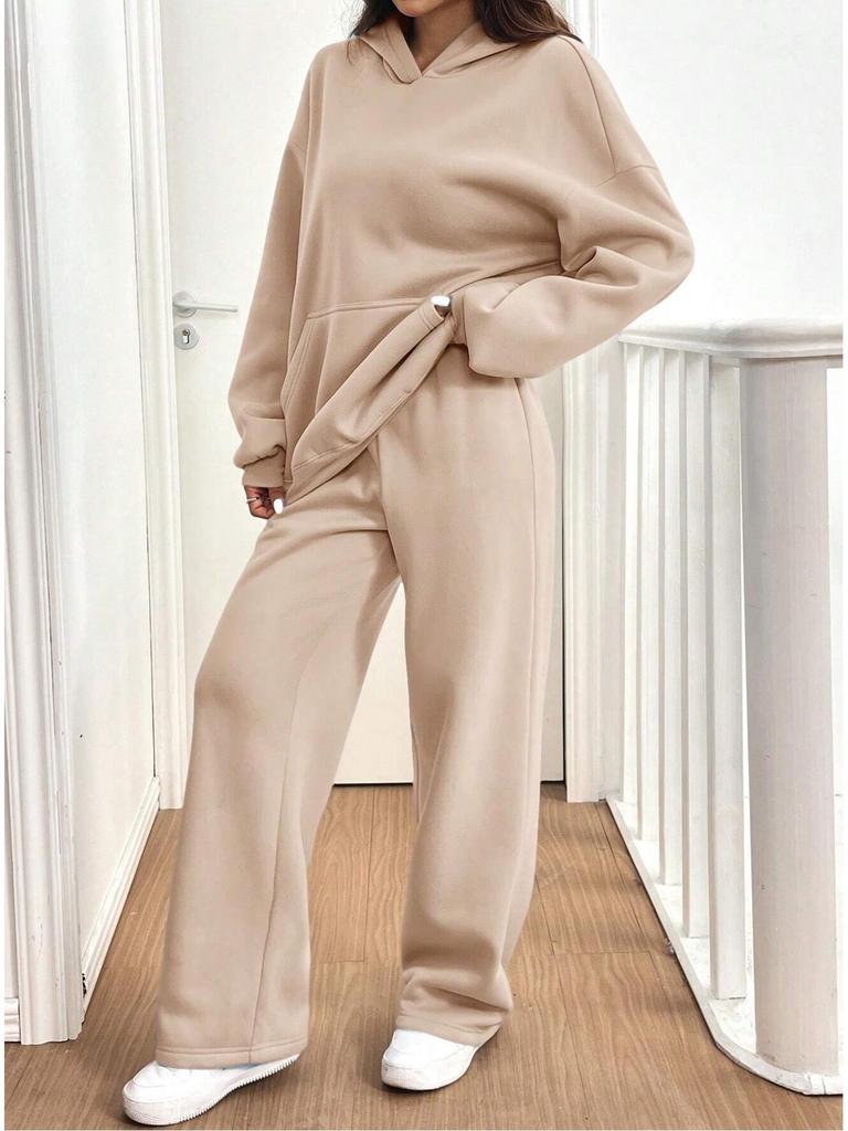 European-American 2-Piece Women's Warm Lined Hoodie & Casual Pants Autumn/Winter Sports Set