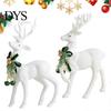 Reusable Tabletop Decoration Pieces White Flocked Elk Ornament, Ribbon Bell Decor 3D Standing Deer Minimalist Ornaments Figurine, Decorative
