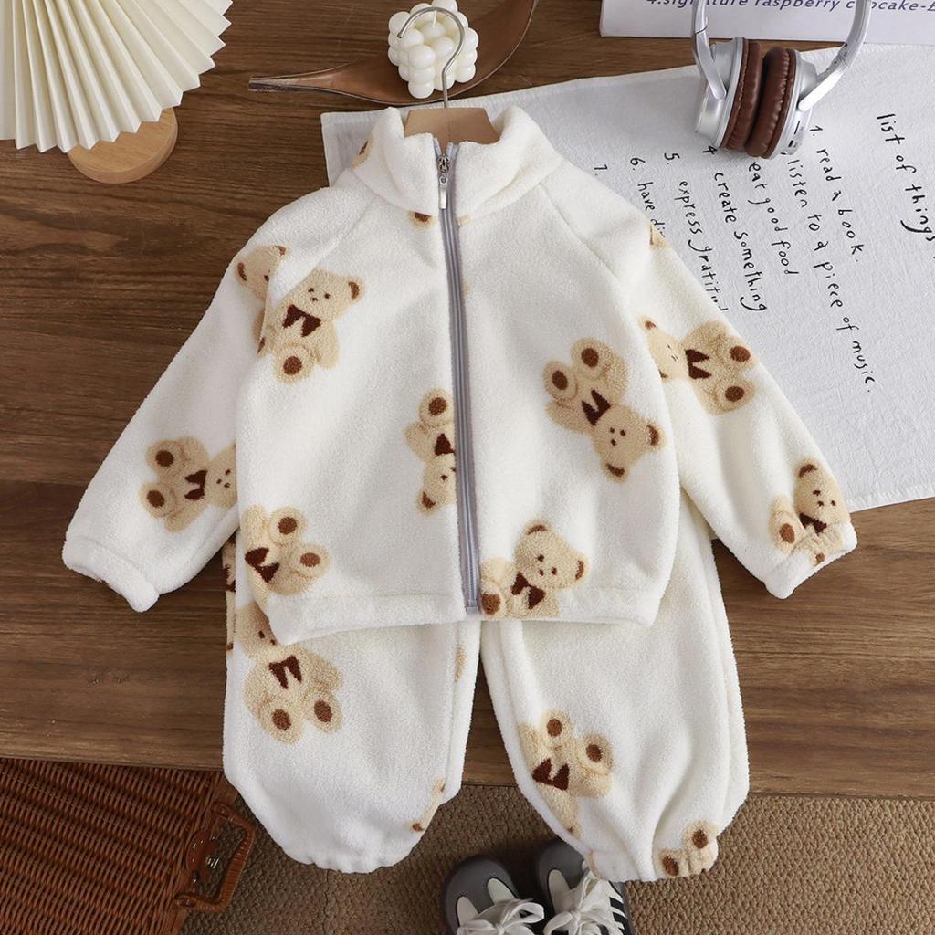 Children's Plush Thickened Two Piece Set Warm Home Clothing for Autumn and Winter