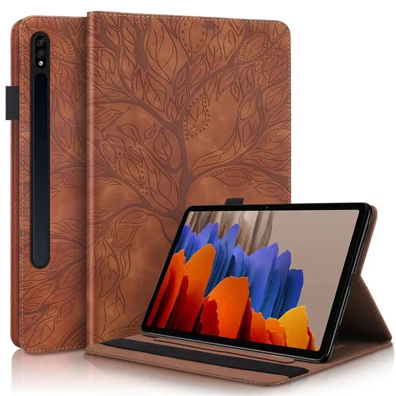 Hoesje voor Samsung Tab S9 FE Case 10,9 Inch Reliëf Boom PU Leer Flip Tablet Cover voor Funda Galaxy Tab S9 FE S8 S7 Case 11"