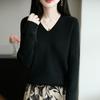 Women's V-Neck Ribbed Knit Sweater - Slim-Fit Long-Sleeve Top for Autumn/Winter 2025