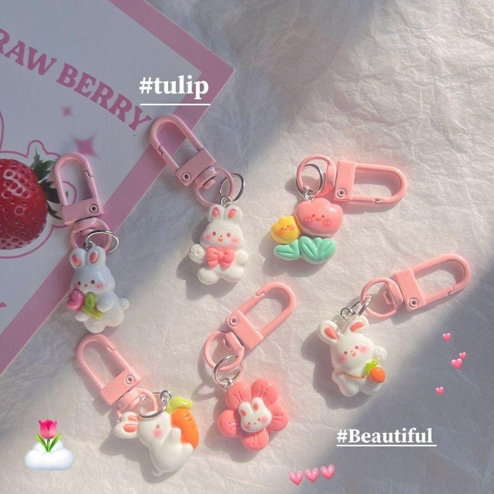 Resin Bunny Carrots Keychain Bunny Carrots Rabbit Tulip Keyring  Lucky Friendship Gift