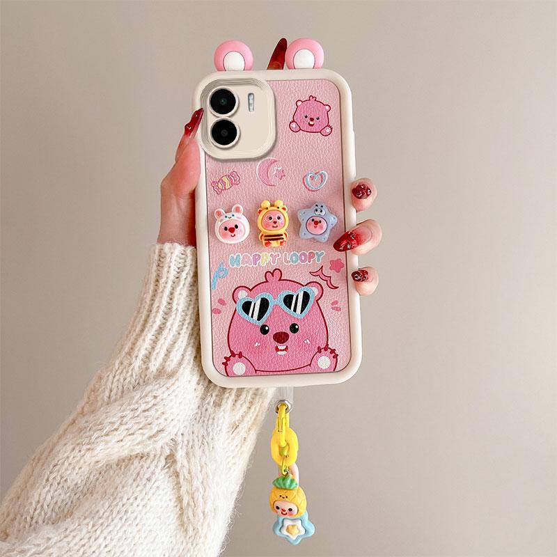 KEYSION Cute Ear 3D Cartoon Case for Redmi 13C 4G 5G with Bracelet Soft Silicone Shockproof Phone Cover for Xiaomi POCO C65