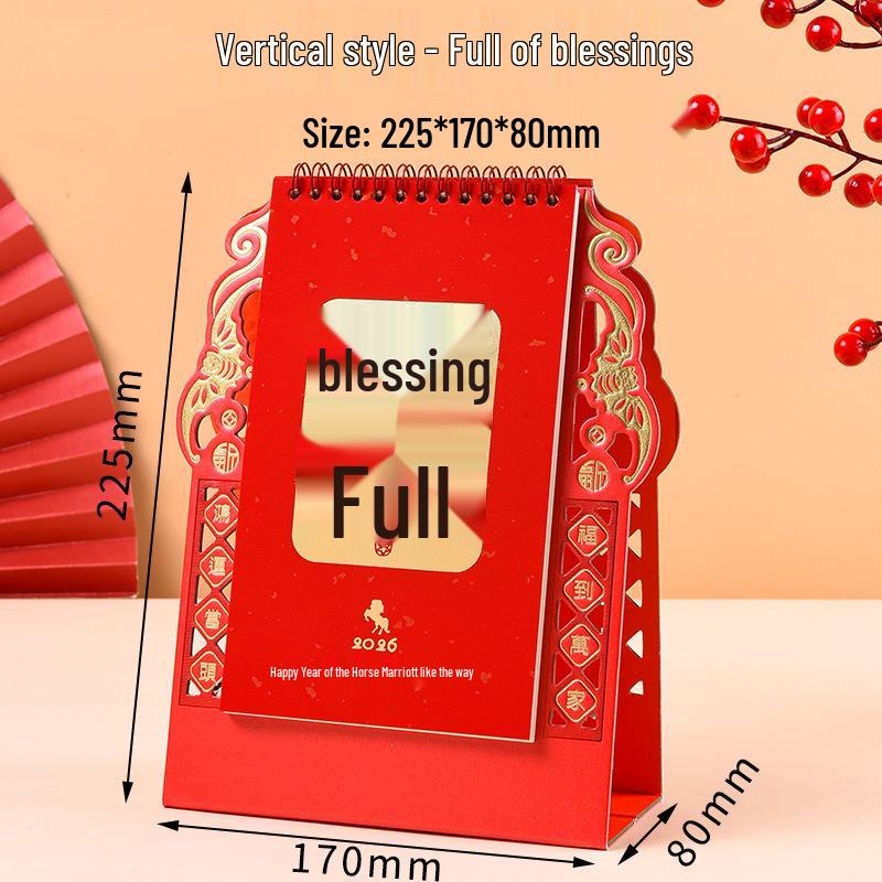 2026 Year of the Horse Chinese Style Custom Table Calendar with Pictures - Creative Desktop Ornament & Office Hollowed-Out Design