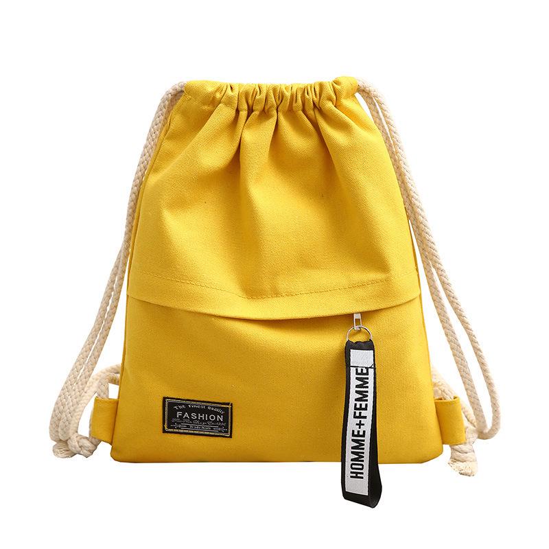 Schoolbag Canvas Bag Drawstring Backpack Solid Color Simple Versatile Cloth Bag Bundle Bag Women's Bag Leisure Bag