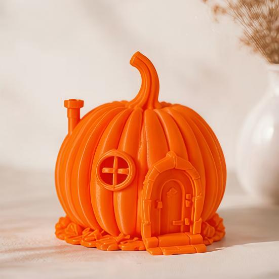 Retro Style Pumpkin Home Accents 3D Printed House Ornament for Halloween, Miniature Fairy Tale Cabin Creative Halloween Party Table Centerpiece