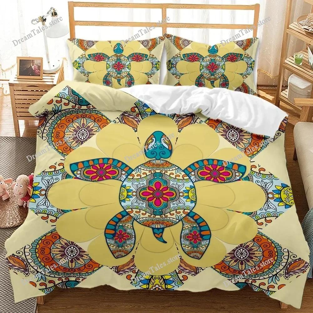 Bohemian Elephant Mandala Pattern Boho Style Duvet Cover Pillow Case Bedding Set Quilt Cover Double Bed Home Textile Luxury Gift