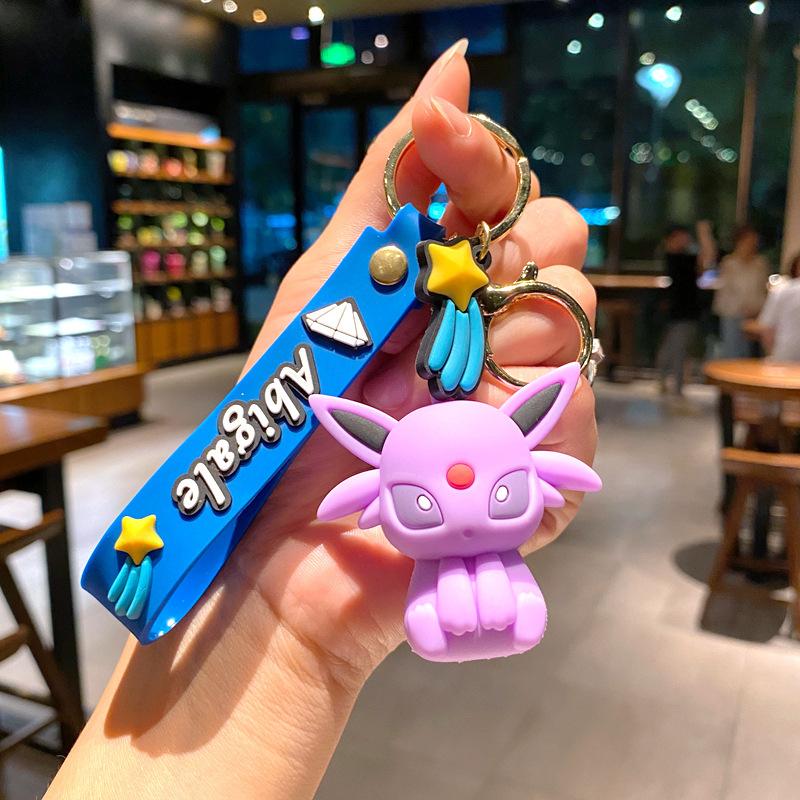 Eeveelution Pokemon Keychain Set, 3D Anime Figure Key Ring Pendant, Cute Kawaii Bag Car Charm Gift for Pokemon Fans