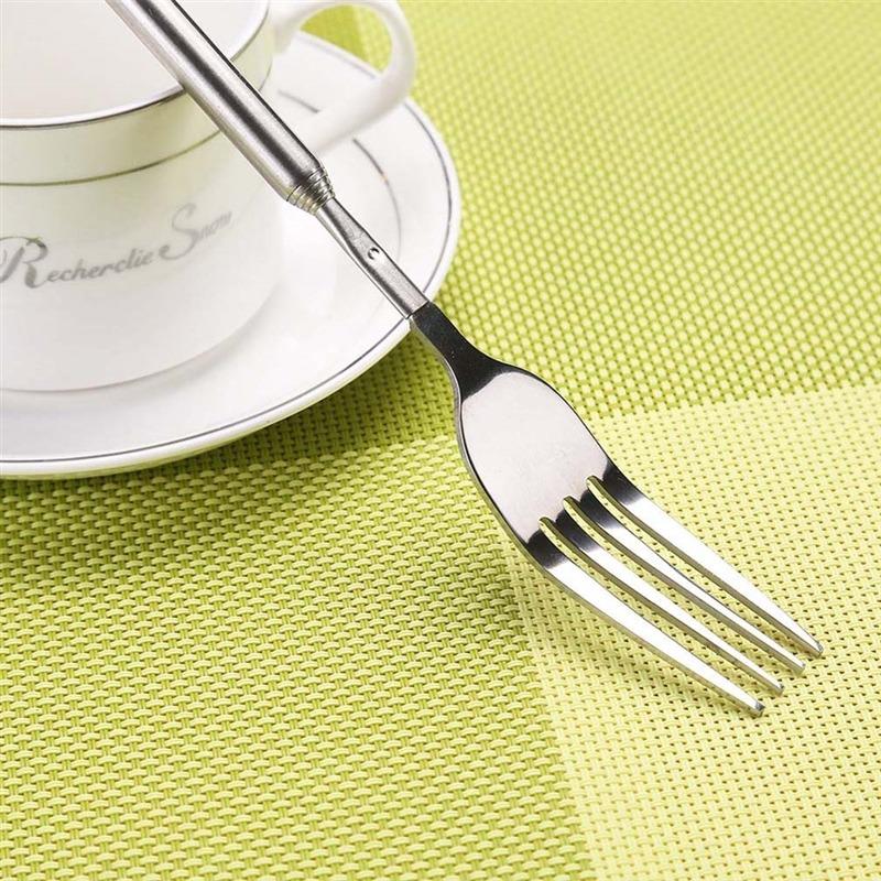 Silver Stainless Steel Telescopic Extendable Fork for Dinner Fruit Dessert Long Cutlery Barbecue Meat Kitchen Accessory Tools