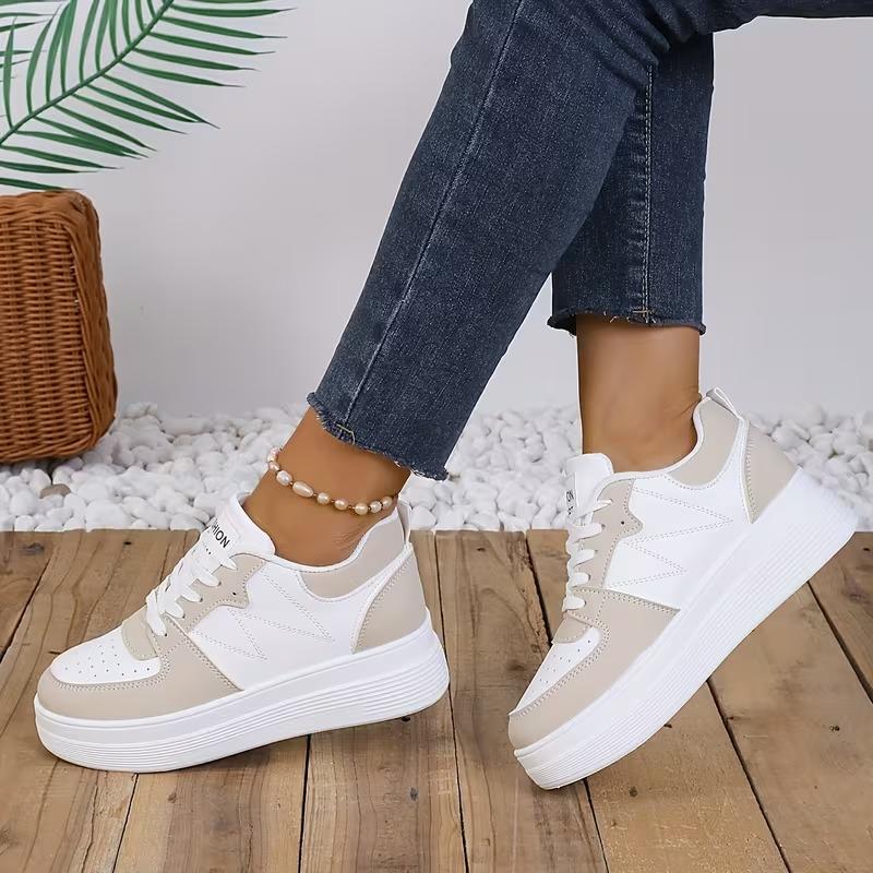 Spring New Style Korean Version Thick Bottom Heightening Sports Casual Shoes Women's Low Top PU Leather Sneakers