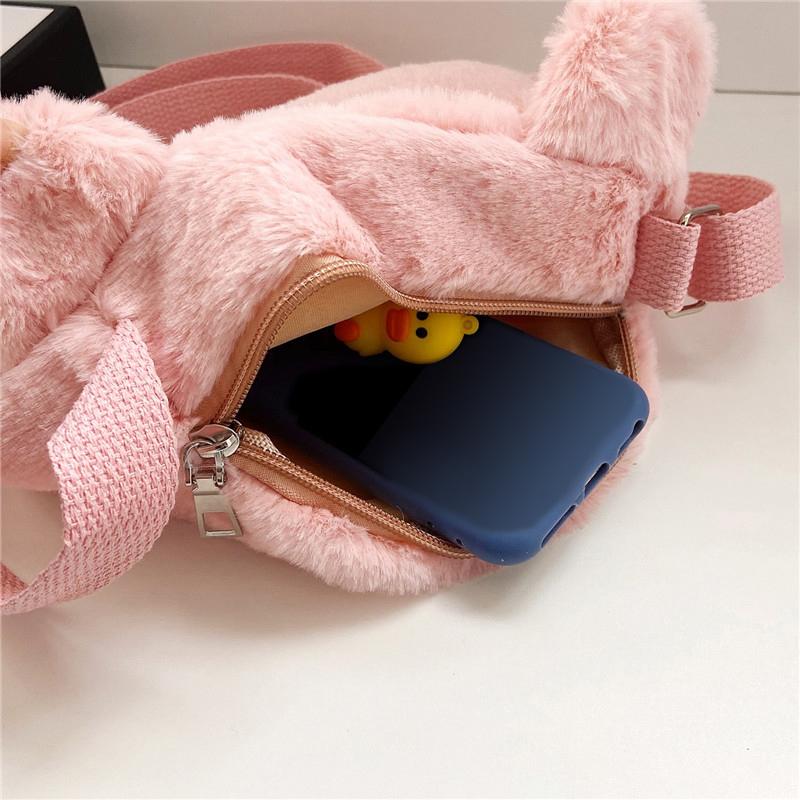 Cartoon Cat Baby Girls Crossbody Bags Cute Soft Plush Children'S Shoulder Bag Winter  Kids Furry Handbags Coin Purse