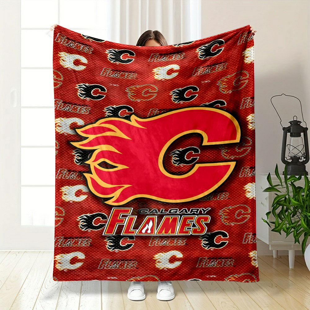 Calgary Flames Logo Design Blanket Patterned Blanket, Flannel, Suitable for All Seasons, Home Decor, Warm and Cozy