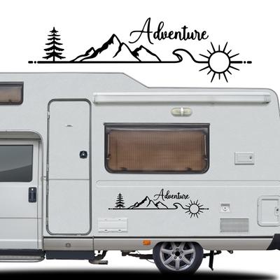 Avontuur Berg Bos Zon Cartoon Vinyl Decal Stickers voor Auto's Campers Kampeerauto Voertuig Grafische Decoratie Auto Accessoires