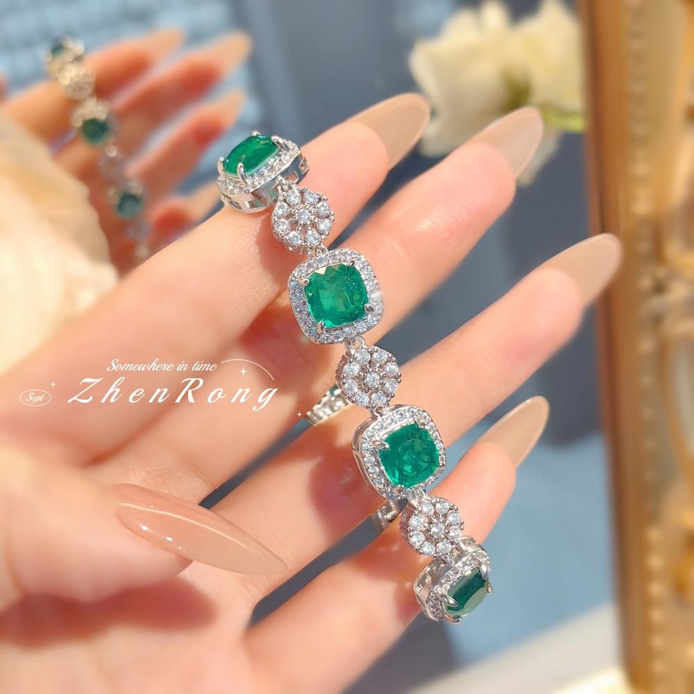 

Women s Luxury Muzo Green Bracelet Cotton Glass Body High Carbon Diamond Gemstone Party Dress Jewelry
