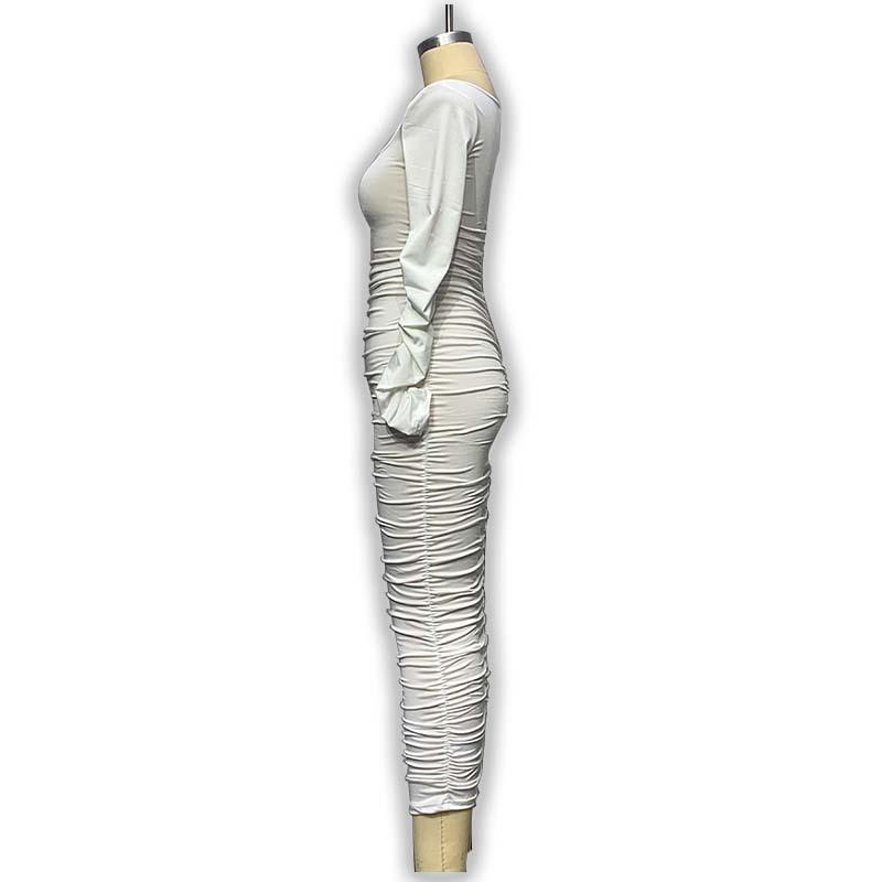2024 Women's European & American Style Long-Sleeve Square Neck Slim-Fit Pleated Dress