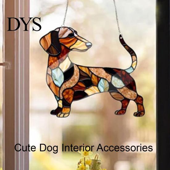 Sonnenfänger Dekoration für Fenster Dackel Hängende Verzierung, Acryl Fensterfänger, Niedliche Hund Innenzubehör Haus Raum Dekoration, Vorderseite
