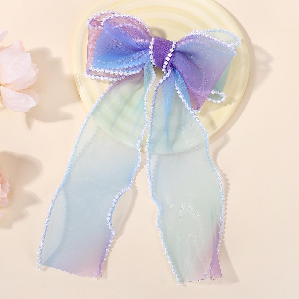 Rainbow Chiffon Bow Ribbon Hair Clips for Women Girls Cute Colorful Long Tassel Ponytail Hairpins Headwear Hair Accessories