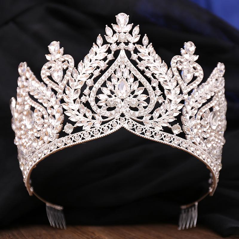 Royal Queen Crystal Diadem Bridal Crown Pageant Miss Tiaras Combs Headdress Bride Wedding Dress Hair Jewelry Accessories